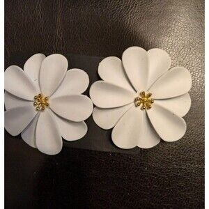 New 1.5" WHITE Flower Gold Center Earrings